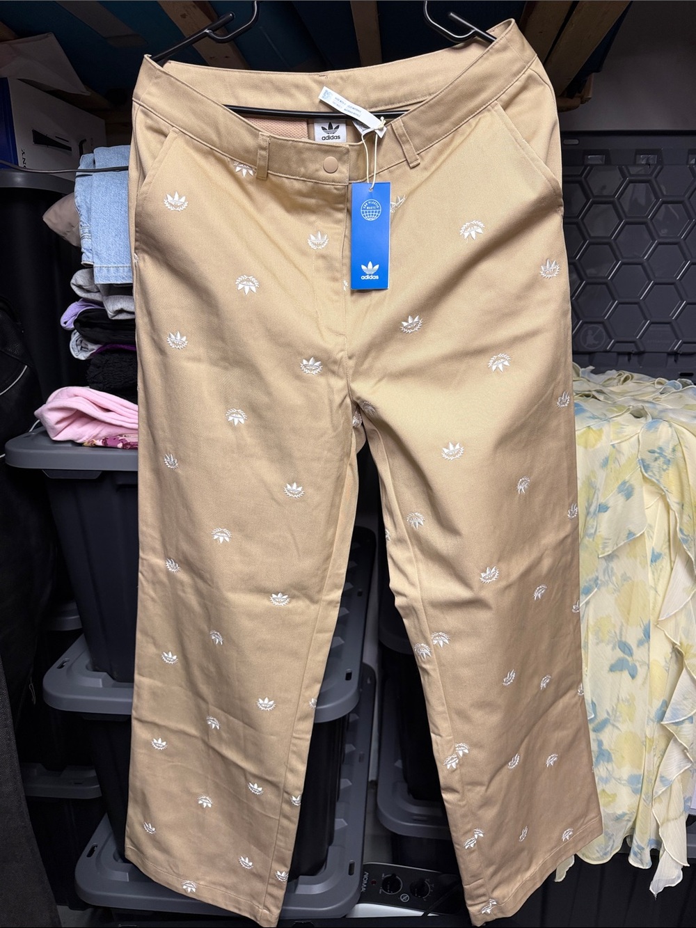 adidas Women’s Tan Chino Pants with White Trefoil Embroidery